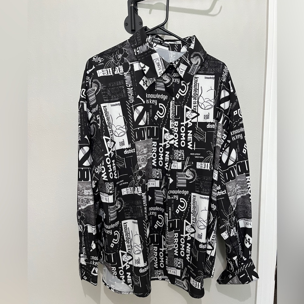 SHEIN EZwear Long Sleeve Oversized Button Up Shirt